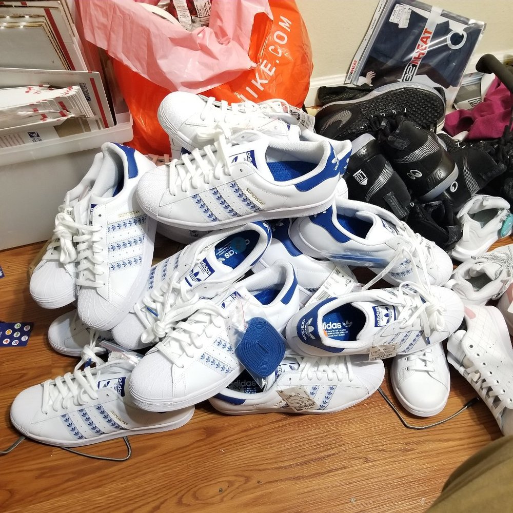 adidas Superstar White Blue Trefoil Stripes FY3494 Shelltoe Fashion Sneaker - Picture 2 of 12